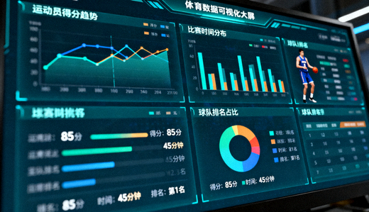 体育数据可视化大屏上展示的统计图表与指标